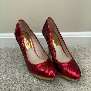 Michael Kors Red Sequin Espadrille Wedges
